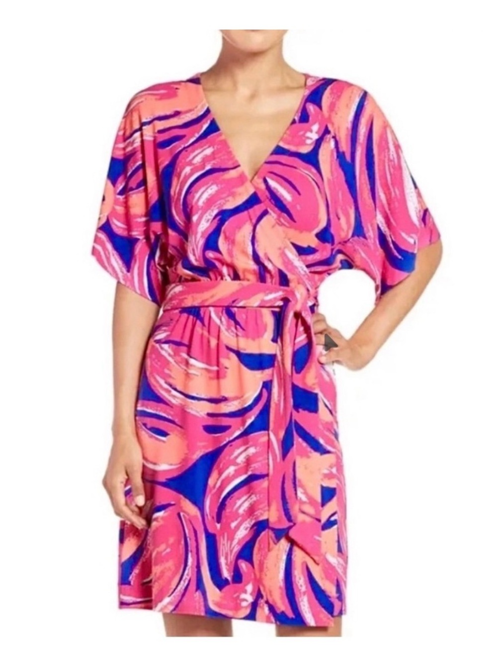Lilly Pulitzer Pink & Blue Swirl Print Wrap Cover-Up Dress